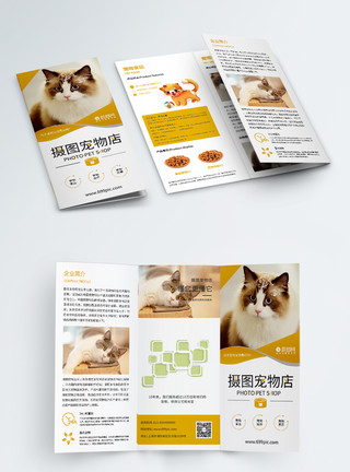 虐待动物橙色清新宠物店宣传三折页模板