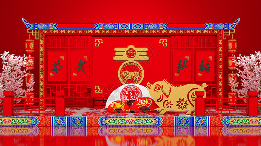 古代雷纹春节主题场景设计图片