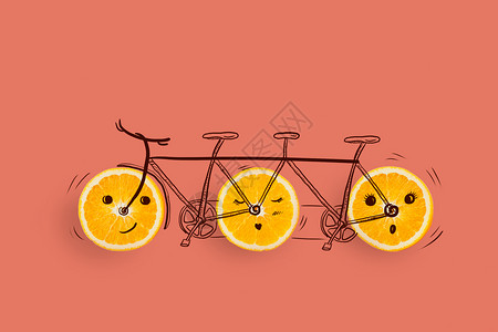 橘子和果汁水果自行车插画
