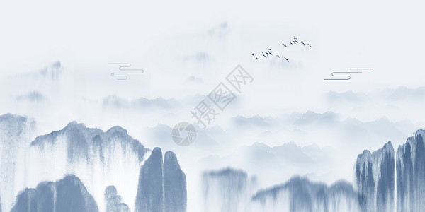 长颈鸟中国风水墨设计图片