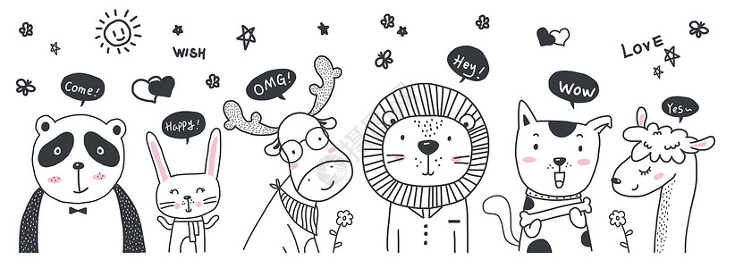 可爱小羊驼手绘欧式动物插画