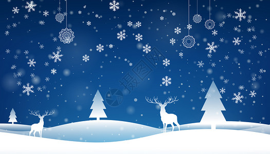 白色麋鹿冬季雪花飘落设计图片