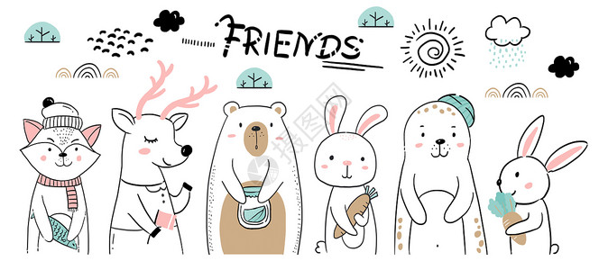 兔子朋友手绘欧式动物插画