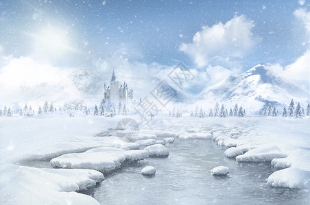 铁马冰河冬天雪景设计图片