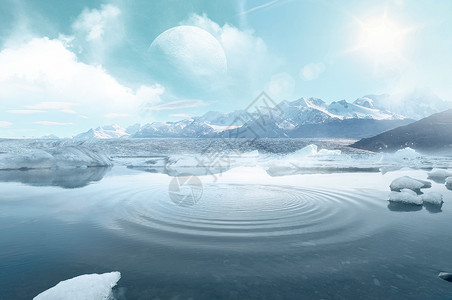 湖面上蓝冰冬天风景设计图片