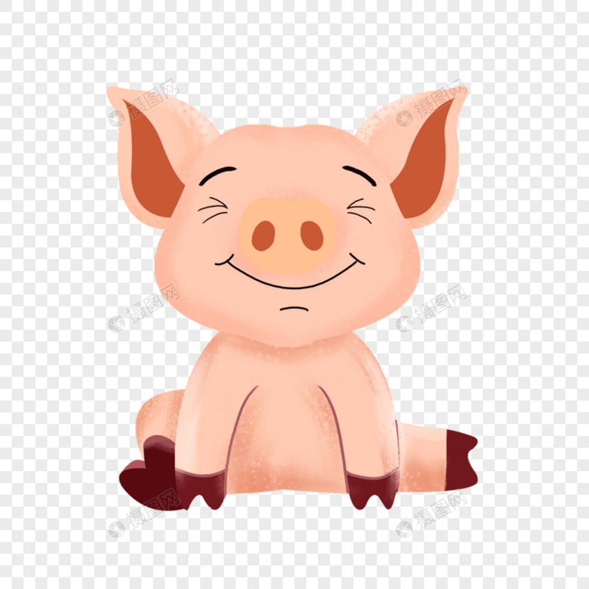 坐着微笑的猪图片