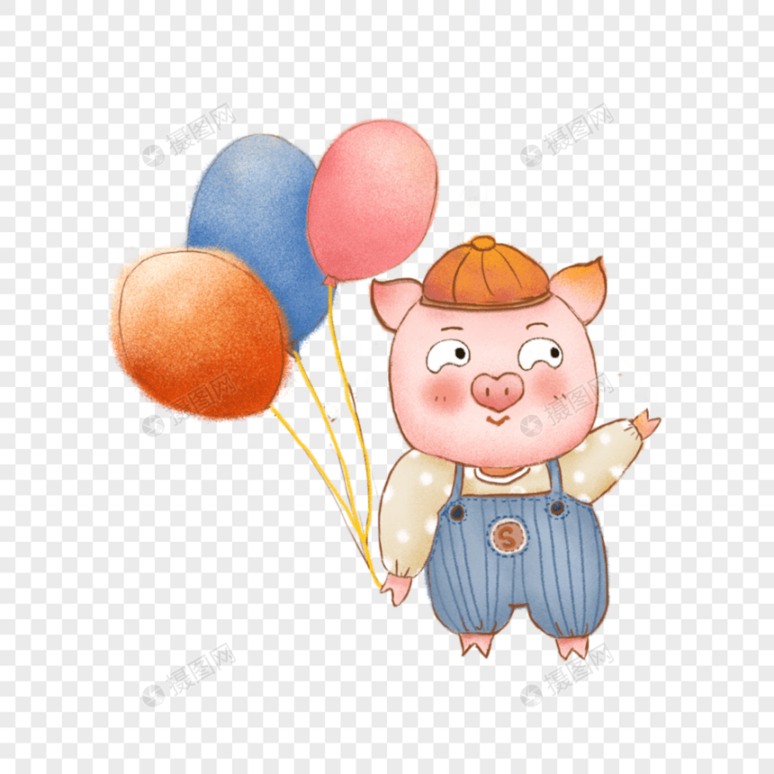 拿着气球的猪图片