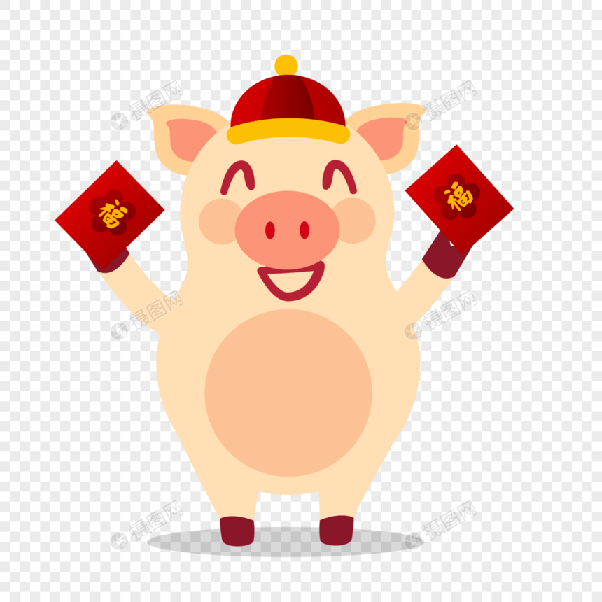 可爱财神小猪收新年红包图片