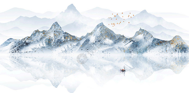 新中式冬季山水冬季雪景小寒大寒节气插画插画