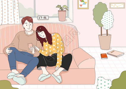 情侣生活粉色沙发高清图片