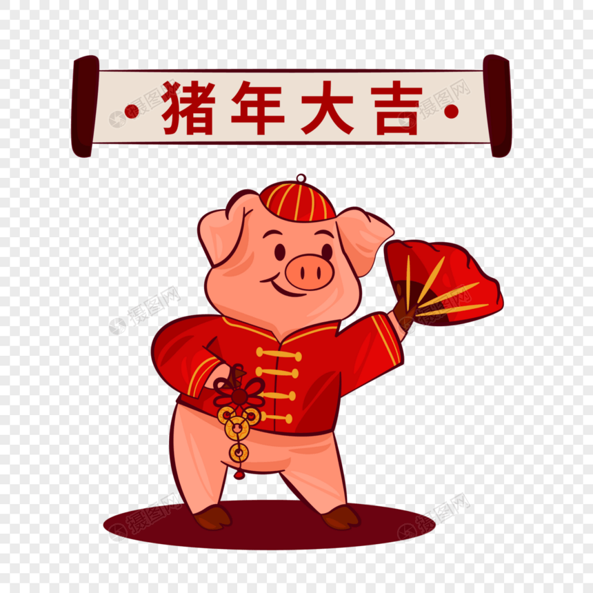中国风可爱小猪扇舞迎新春图片