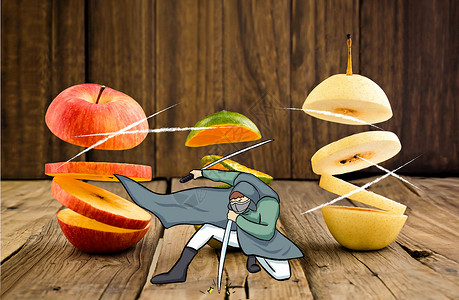 苹果片创意水果忍者插画
