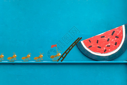 一片香瓜蚂蚁吃西瓜插画