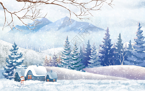 冬天的雪人冬景插画