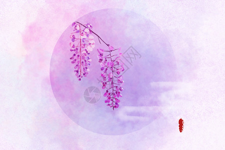 紫罗兰花水墨紫藤高清图片