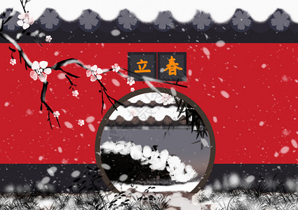 红底中国风插画立春背景图片