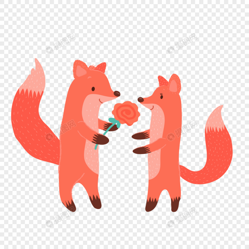 情人节约会送花的小狐狸图片