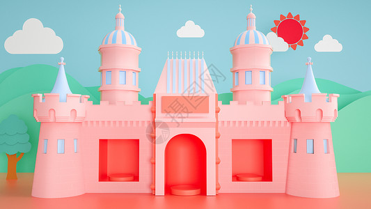 粉色楼塔模型创意展示空间设计图片