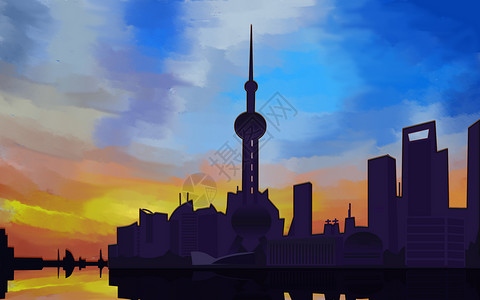 外滩风景上海插画