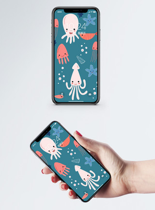 可爱清新桌面卡通海洋生物手机壁纸模板