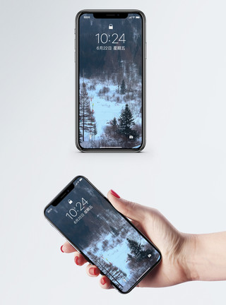 森林自然雪景长白山雪景手机壁纸模板