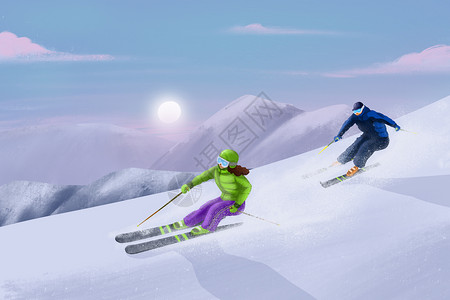 团建旅行滑雪插画
