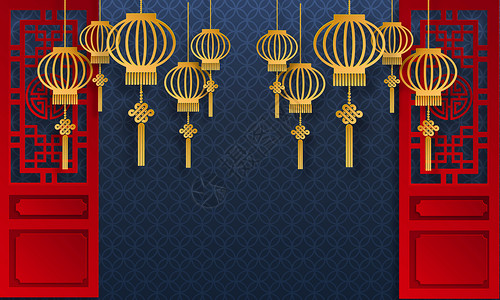 悬挂灯笼新春中国风设计图片