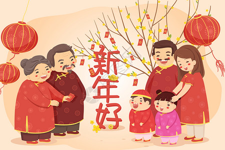 中国年背景中国习俗新年拜年插画