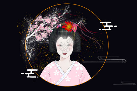 新中式仕女樱花丝带高清图片