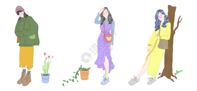 手绘服装搭配美少女插画