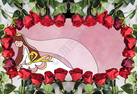 玫瑰花丛中的新娘创意摄影插画图片