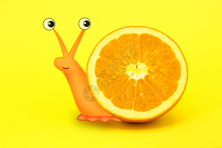 可爱小橙子小蜗牛插画