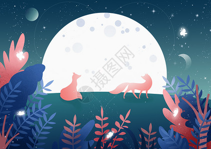 狐狸和星球月光狐狸插画