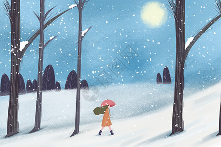 冬季唯美雪景插画背景图片