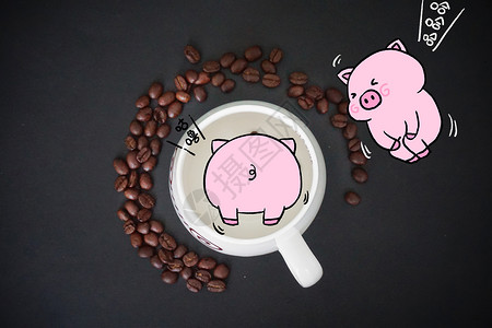 热饮咖啡杯喝咖啡的小猪插画