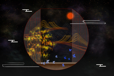 古风门窗新中式竹居插画