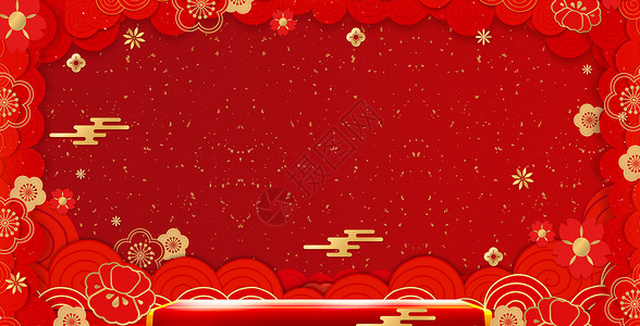 红色花卉插图新年背景设计图片