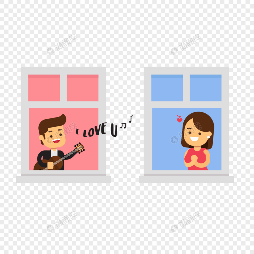 情人节窗户唱情歌表白的小情侣图片
