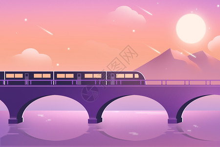 夜景簦桥桥微光插画