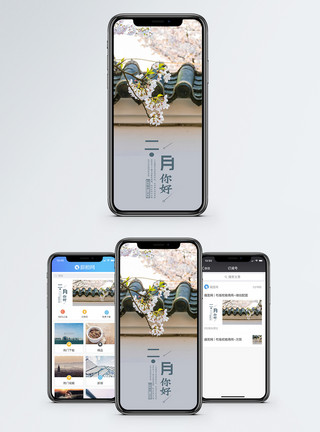 桃花盛开的季节二月你好手机海报配图模板