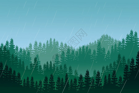 阴雨绵绵雨中的青山插画