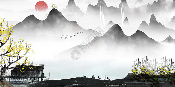 燕归中国风水墨设计图片
