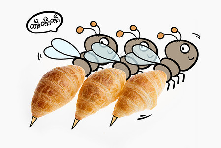 面包包创意羊角包蜜蜂插画