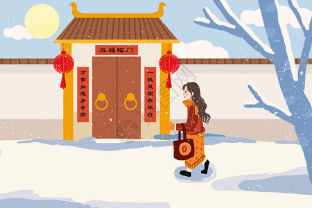 春节回家团圆的幸福女孩背景图片