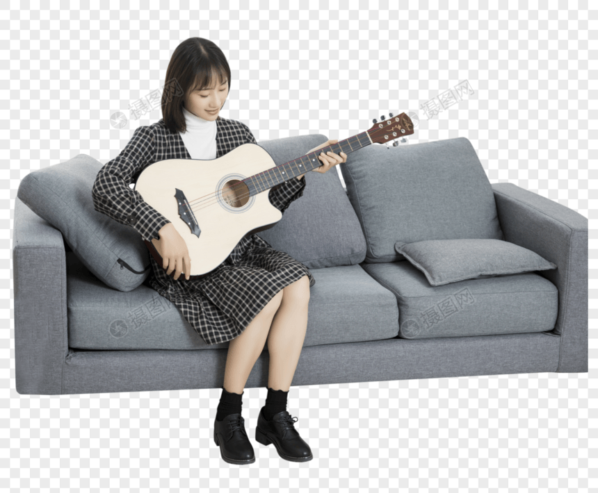 居家文艺少女弹吉他图片