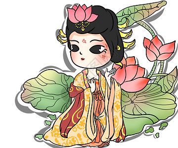 清新干净盘发美女婚纱妆容唐朝Q版插画