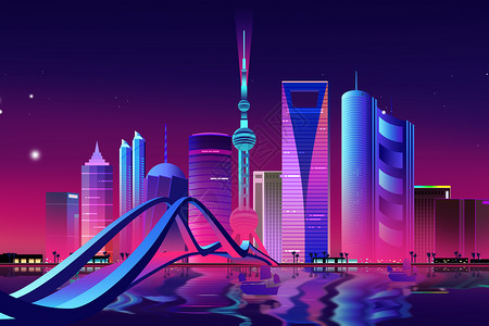 商务大厦背景上海城市插画