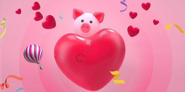 拿着气球的猪可爱猪猪设计图片