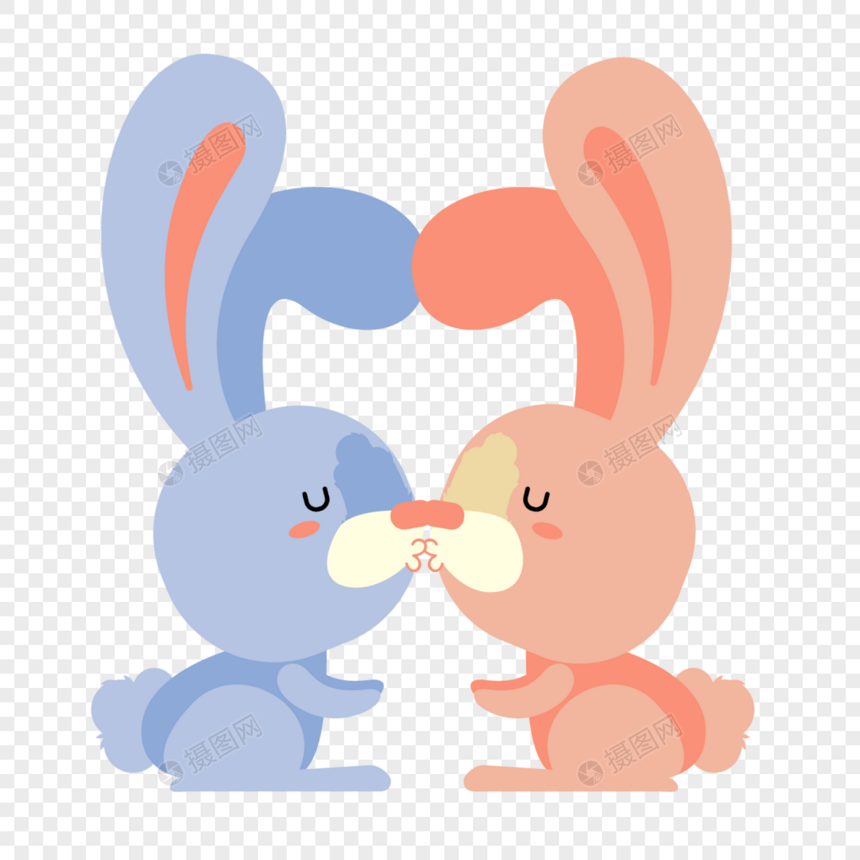 情人节亲亲接吻的小兔子图片