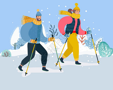 冬季运动人物插画背景图片